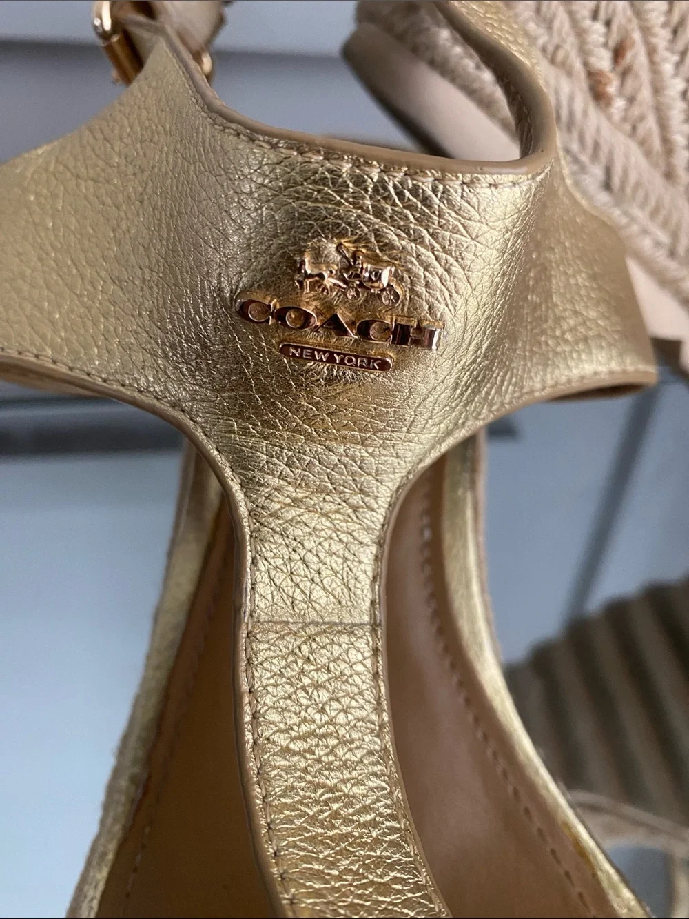 Coach Gold Wedge Sandals with Ankle Strap 41